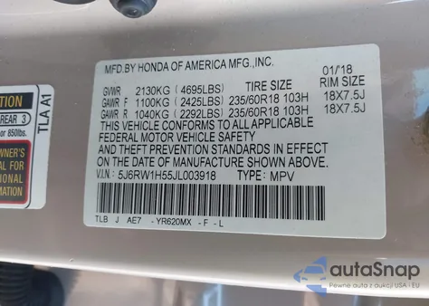 2018 Honda Cr-V Ex from USA, damaged, VIN 5J6RW1H55JL003918
